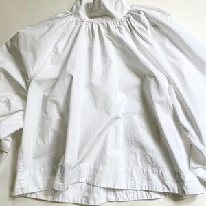Ganni White Cotton Shirt Blouse Oversized Billowy Long Sleeveved